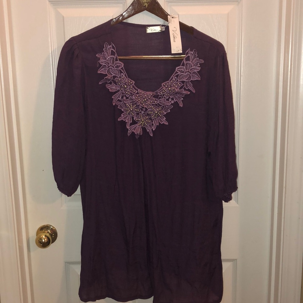 3/$15 Victoria blouse purple with beaded flowers